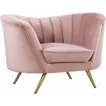 Modern Contemporary Pink Fabric Armchairs Hotel Bedroom Single Velvet Sofa Chair with Golden Legs